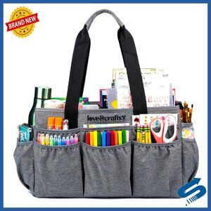 Large Craft Organizer Tote Bag with Elastic Pockets and Removable Divider